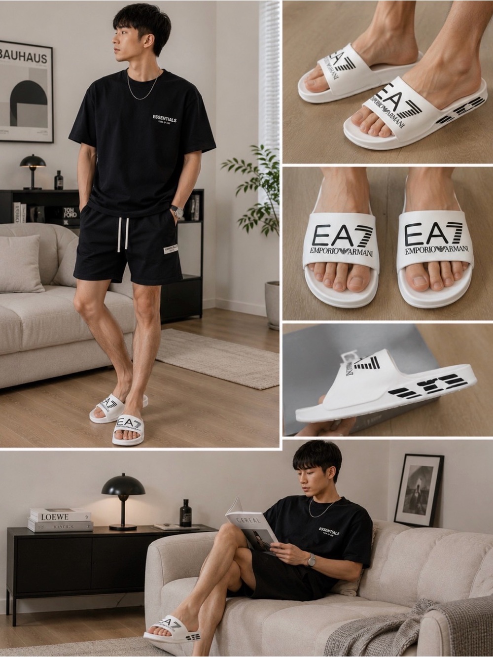 Emporio Armani EA7 Men’s White Logo Slide Sandals Size 10